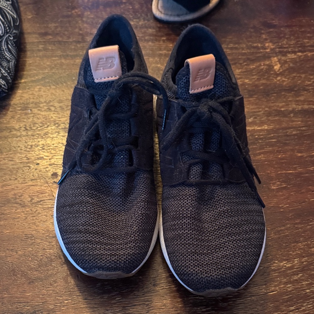 New Balance Dark Knit Sneakers with Tan Accents